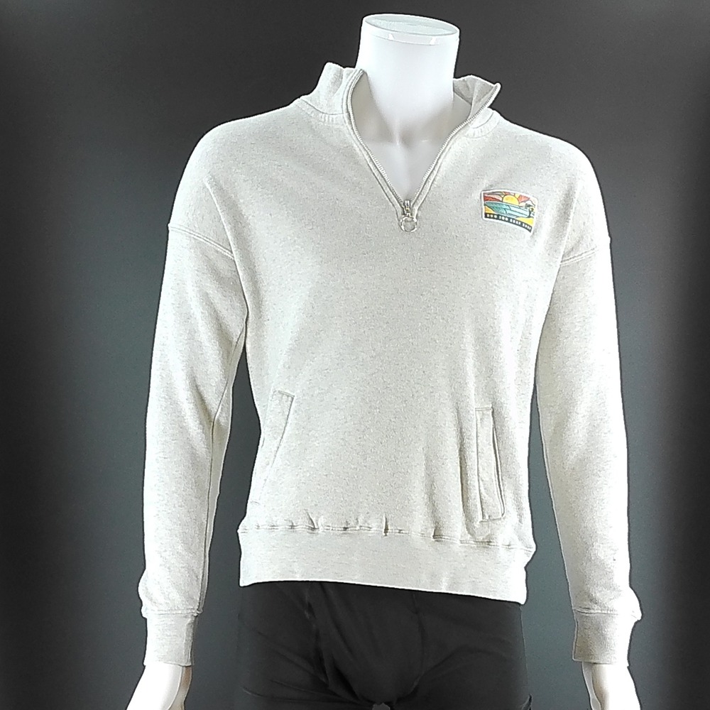 Ron Jon Surf Shop Quarter Zip Sweatshirt Mens Medium Oatmeal Heather Pullover
